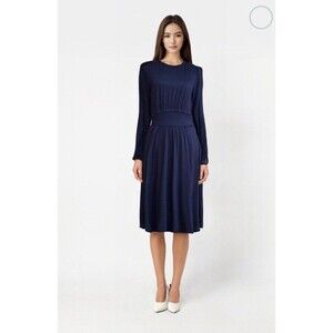 Boden Blue Long Sleeve Dress Women's Size 16 R Teach Casual Work Stretch Pockets